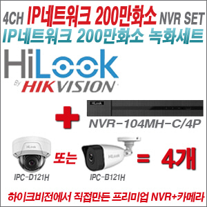 [IP-2M] NVR-104MH-C/4P 4CH + 하이룩 200만화소 IP카메라 4개세트  (실내형 4mm /실외형 4mm )